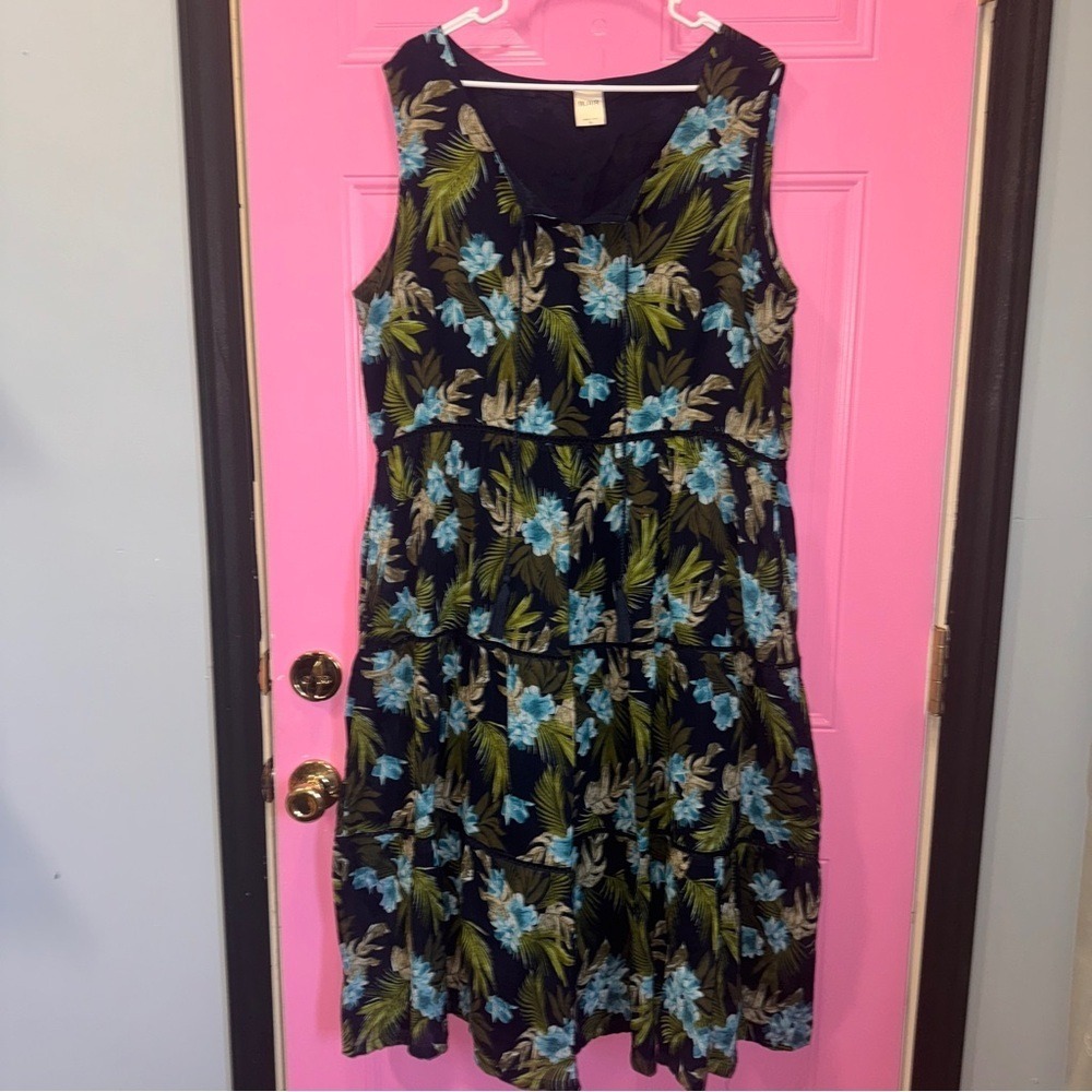 100% Cotton Blair Floral Maxi Dress - Blue, Green size XL